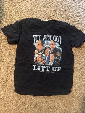 Black Graphic Crewneck T-Shirt with 'You Just Got Lit Up' Design